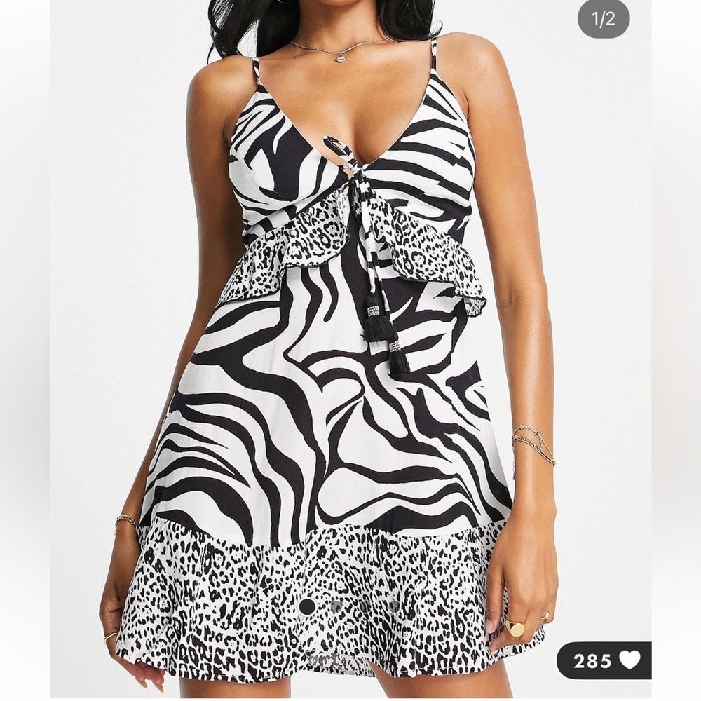 plunge frill mini beach dress in white